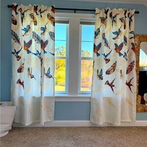 Beautiful Boho Chic hummingbird and feather curtain Panels (set of 2)